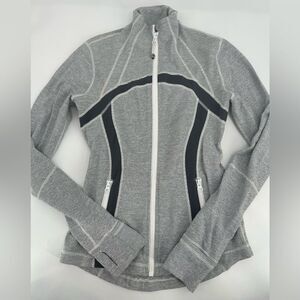 Lululemon Women’s Define Jacket Full Zip Gray White Stripe Thumbholes
